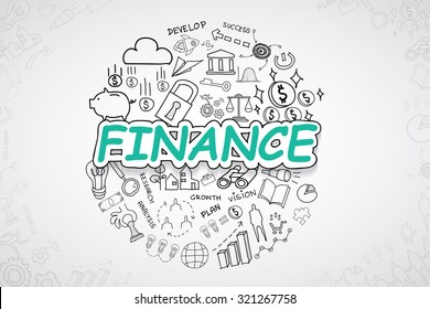 Finance text, With creative drawing charts and graphs business success strategy plan idea, Inspiration concept modern design template workflow layout, diagram, step up options, Vector illustration