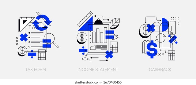 Finance theme geometric concept illustration. Simple forms and lines composition. Line art style. Esp10 Vector isolated.