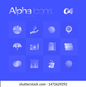 Finance theme spot illustrations for branding, web design, presentation, logo, banners. Clean gradient icons set with thin lines and flat shapes. Pure transparency effect on blue color background.