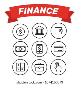 Finance thin icons. Finance icons line style vector