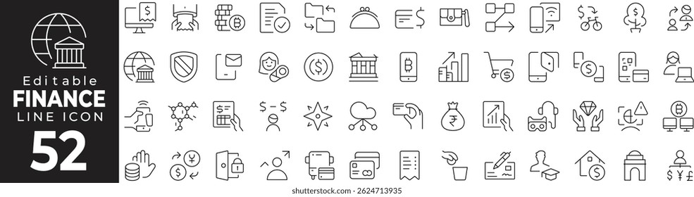 Finance Thin Line Icon Set – Money, Budgeting, Investment