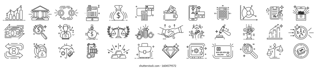 Finance thin line icons set. Business concept. Outline vector illustration