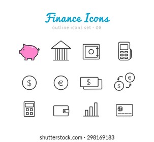 Finance thin linear icons set  for web and mobile application. Money pictograms