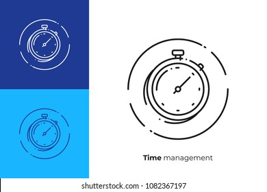 Finance Timemanagement Line Art Icon, Business Clocks Vector Art, Outline Digital Turnaround Time Illustration