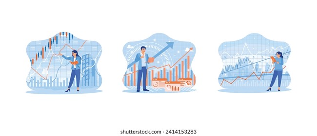 Finance and trade concept. Finance and trading concept with candlestick chart. Businessman analyst working with charts. Investment and technology. flat vector modern illustration