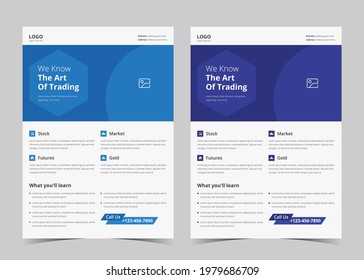 Finance trading flyer template. Trading network leaflet design. Investment service poster template
