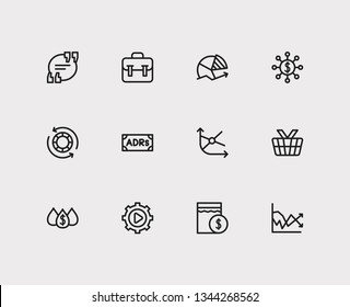 Finance trading icons set. Chart and finance trading icons with day order, liquidity and hedge funds. Set of payment for web app logo UI design.