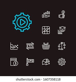 Finance trading icons set. Chart and finance trading icons with broker, ipo and bear market. Set of coin for web app logo UI design.