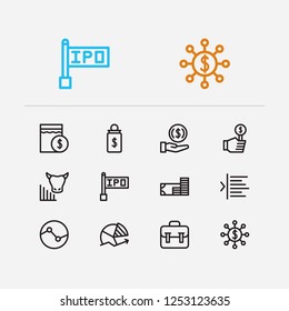 Finance trading icons set. Invest money and finance trading icons with bull market, bid and chart. Set of pension for web app logo UI design.