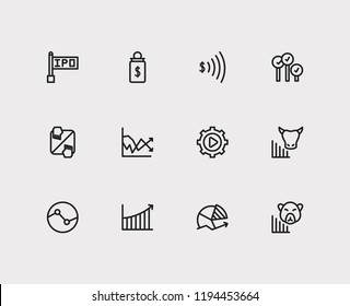 Finance Trading Icons Set. Stock Sector And Finance Trading Icons With Volatility, Rally And Bid-ask Spread. Set Of Salary For Web App Logo UI Design.