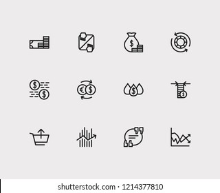 Finance trading icons set. Yield and finance trading icons with quote, liquidity and sell. Set of transaction for web app logo UI design.