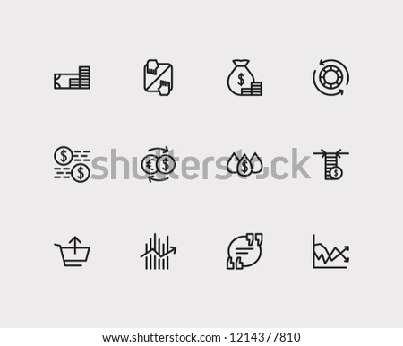 Finance trading icons set. Yield and finance trading icons with quote, liquidity and sell. Set of transaction for web app logo UI design.
