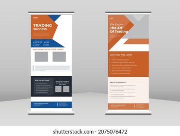 Finance trading Roll Up Banner Design, Trading Network leaflet design, Investment service poster template, Finance Trading Roll Up Promotional Service Banner Design, Finance trading DL Flyer