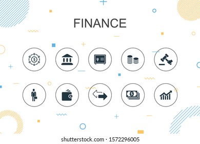 Finance trendy Infographic template. Thin line design with Bank, Money, Graph, Exchange icons