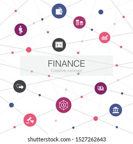 Finance trendy web template with simple icons. Contains such elements as Bank, Money, Graph