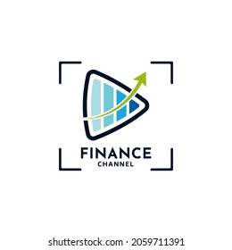 Finance TV Channel Logo. Economy invests business TV logo. With a play icon, focus square lens, and financial charts icon. Premium and luxury design