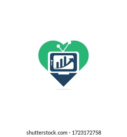 Finance TV heart shape concept Logo Design Template. Tv chart logo Design Vector illustration. Graph and tv logo combination.