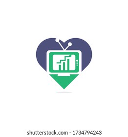 Plantilla de diseño de logotipos para el concepto de forma de corazón de la TV de Finanzas. Ilustración del logotipo del gráfico de televisión Diseño Vector. Combinación de grafo y logotipo de tv.