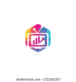 Plantilla de diseño del logotipo de TV de finanzas. Ilustración del vector de diseño del logotipo del gráfico de TV. Combinación de gráficos y logotipos de televisión.