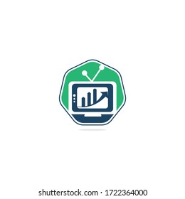 Plantilla de diseño del logotipo de TV de finanzas. Ilustración del vector de diseño del logotipo del gráfico de TV. Combinación de gráficos y logotipos de televisión.