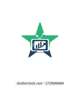Finance TV star shape concept Logo Design Template. Tv chart logo Design Vector illustration. Graph and tv logo combination.	