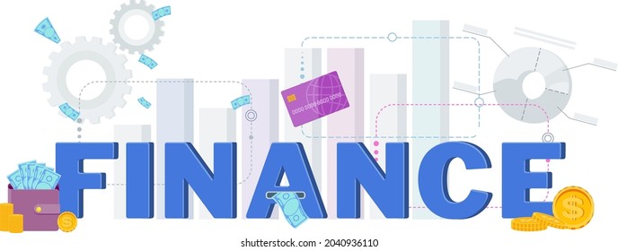 Finance vector flat typography. Finance word with icons. Success Investment Business Word Banner. Money concept.