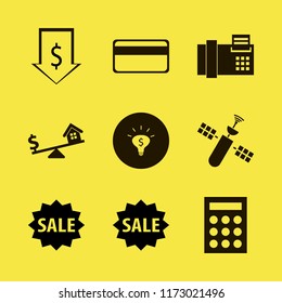 finance vector icons set. with credit card, dollar house scales, satellite and calculator in set