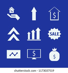 finance vector icons set. with dollar, hand house, growing graph and sale in set