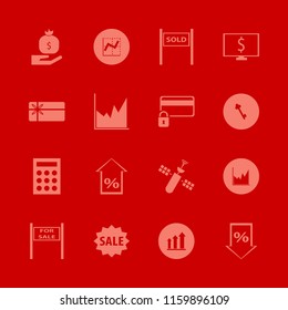 finance vector icons set. with gift card, graph, percent up and growing graph in set