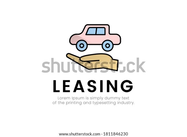Finance. Vector illustration logo\
leasing. On the palm of the car, the inscription\
leasing