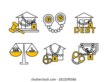 Finance. Vector Illustration Set Of Icons Seizure Of Property, Foreclosure