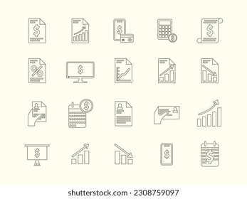 Finance Vector thin line icons for business. Simple contour elements.