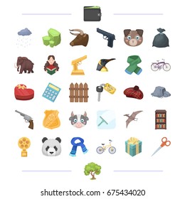 finance, weapons, animal and other web icon in cartoon style.education, sports, travel icons in set collection.