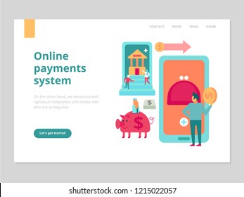 Finance web banner with concept of online payments system on white background flat vector illustration