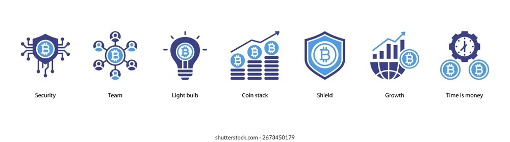 Finanças web banner ilustração vetor com segurança, equipe, lâmpada, pilha de moedas, escudo, crescimento e tempo é dinheiro.