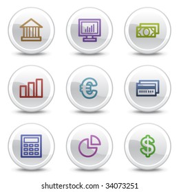 Ícones de cores da Web Finanças, série de botões de círculo branco