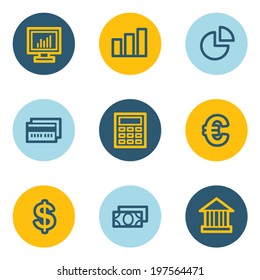 Finance web icon set 1, blue and yellow circle buttons