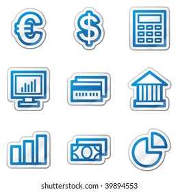 Iconos web de finanzas, serie de stickers de contorno azul