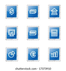 Finance web icons, blue glossy stamp series
