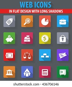finance web icons in flat design with long shadows