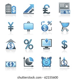 Iconos web de finanzas. Serie gris y azul.