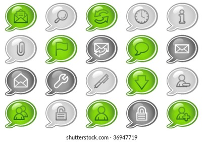 Iconos web de finanzas, series de burbujas de voz verdes y grises