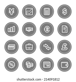 Iconos web de finanzas, botones de círculo gris