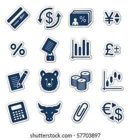 Finance web icons, navy sticker series