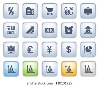 Finance web icons on buttons. Color series.