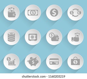 finance web icons on light paper circles