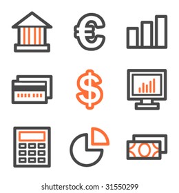 Finanz-Web-Symbole, orange-graue Konturen