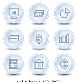 Finance web icons set 1, light blue glossy circle buttons