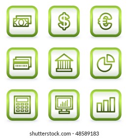 Finance web icons set 1, square buttons, green contour