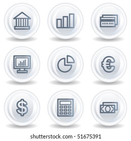 Finance web icons set 1, white glossy circle buttons